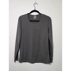Blue Star Womens Long Sleeve Athletic Top Charcoal Gray Heather Scoop Neck M